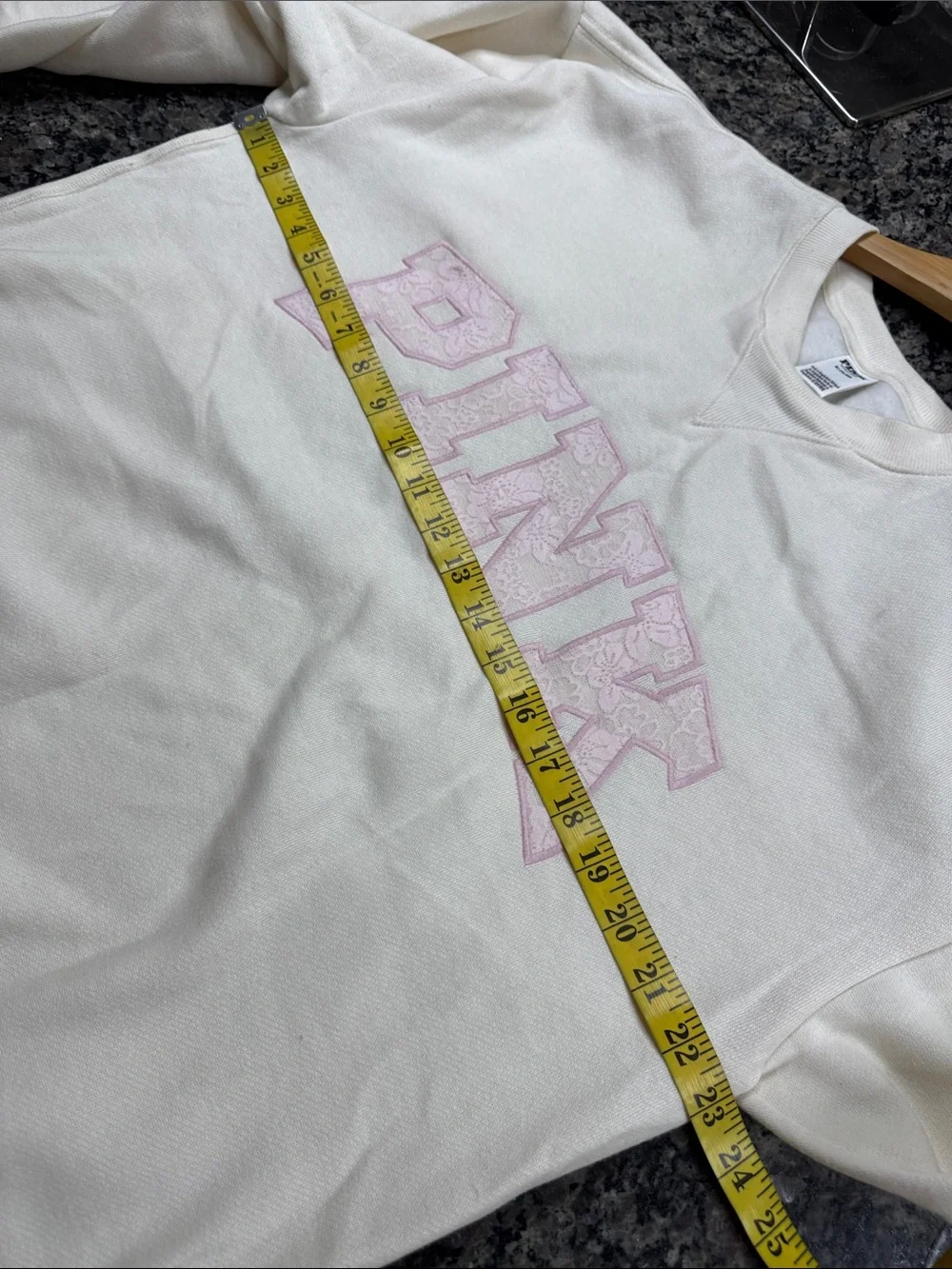 PINK Victoria's Secret Crewneck Cream Sweatshirt lace Light Pink Logo EUC M - Picture 8 of 10